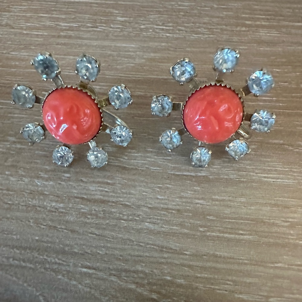 Vintage Coro Sunburst Rhinestone Screw Back Earrings
